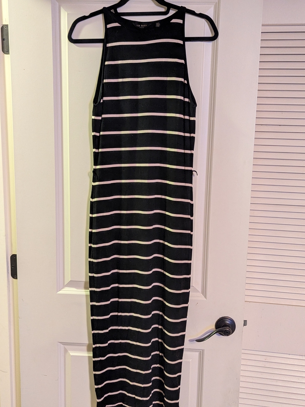 Ted Baker London Black and White Striped Sleeveless Maxi Dress